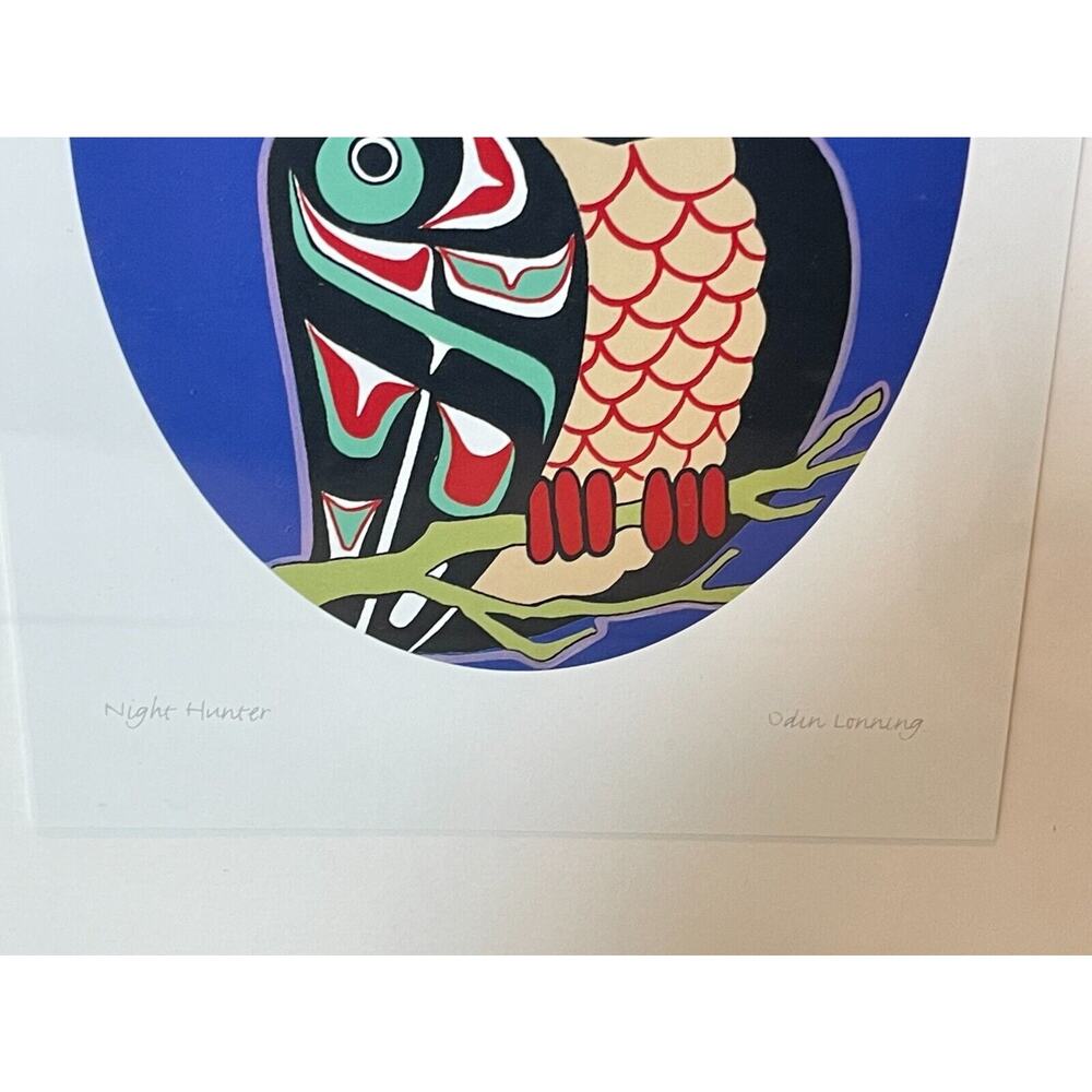 Odin Lonning Signed Art Card Print Framed Matted Night Hunter Owl Tlingit Tribal - Picture 4 of 16